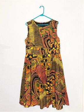 Ashro Dress with Orange, Yellow & Green Abstract Print